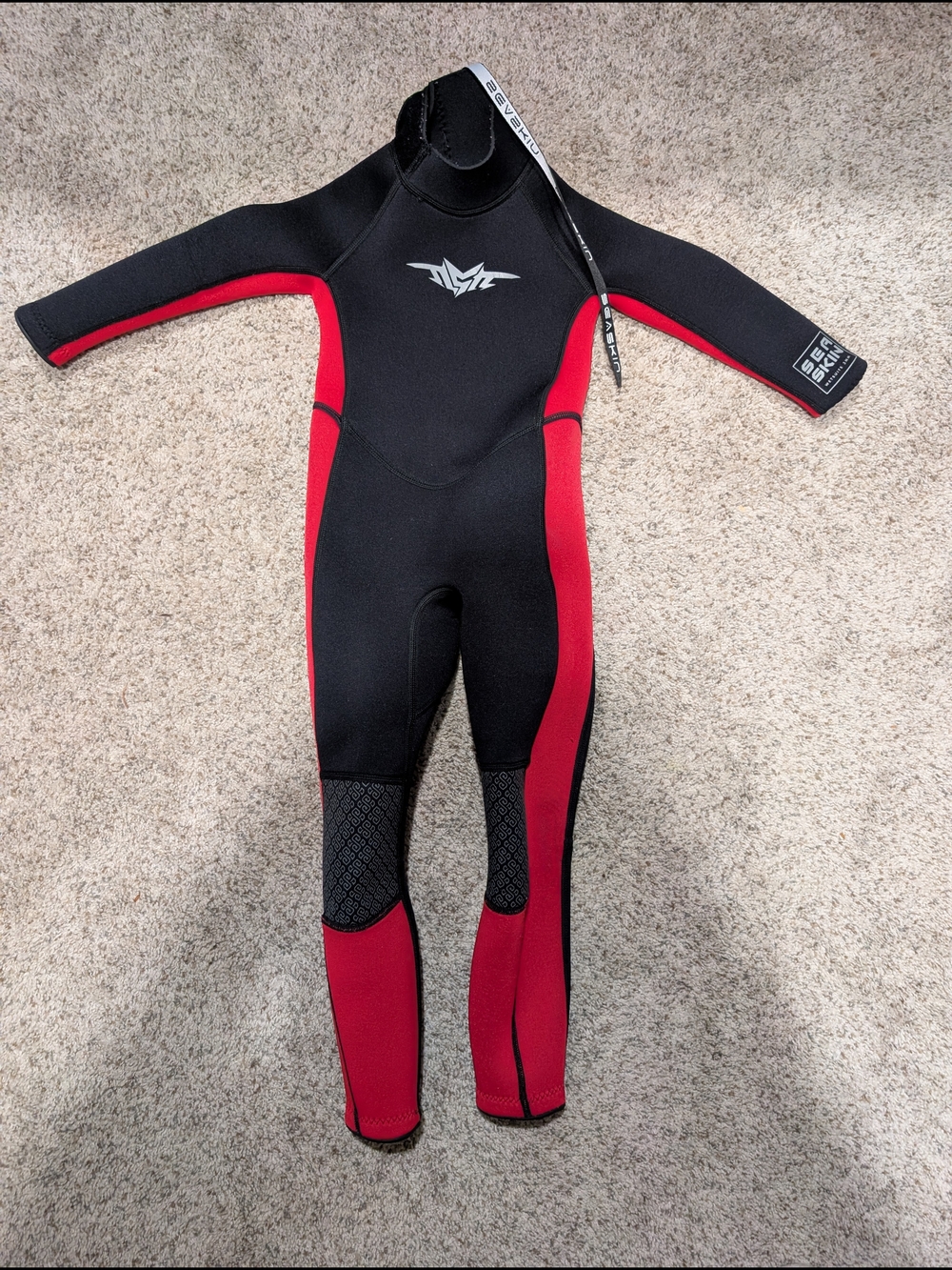 Kids Sea Skin Black and Red One-Piece Wetsuit